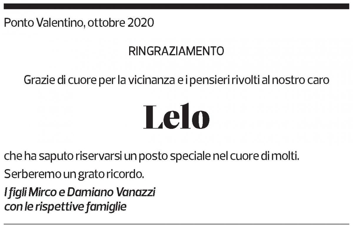 Annuncio funebre Aurelio Vanazzi