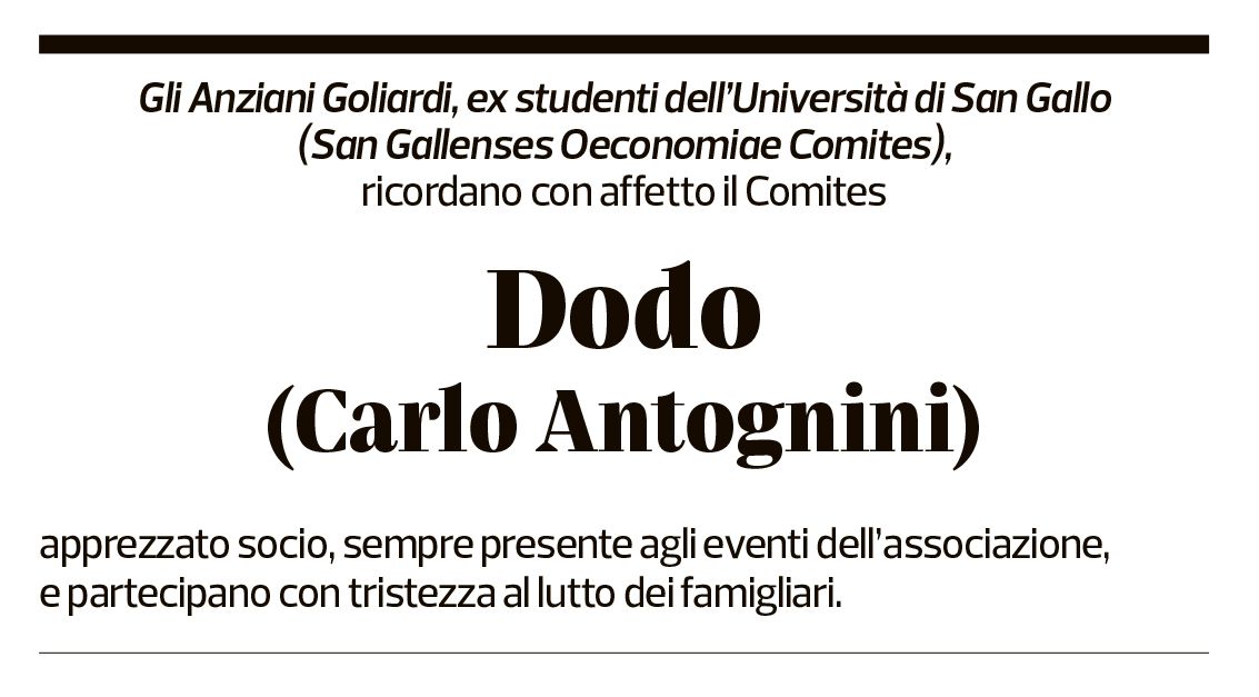Annuncio funebre Carlo Antognini