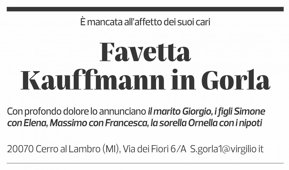 Annuncio funebre Favetta Kauffmann In Gorla
