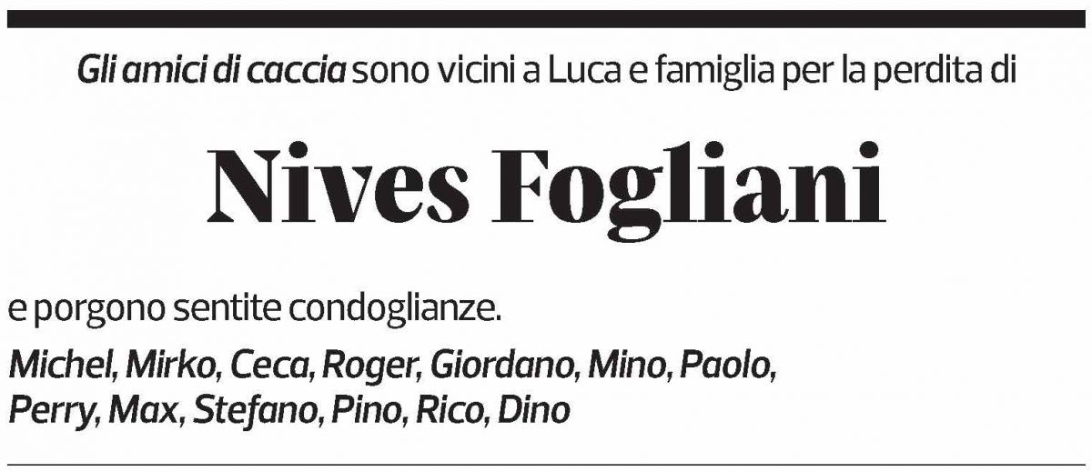 Annuncio funebre Nives Fogliani