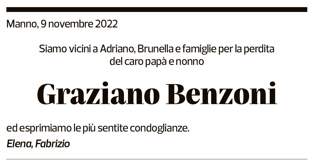 Annuncio funebre Graziano Benzoni