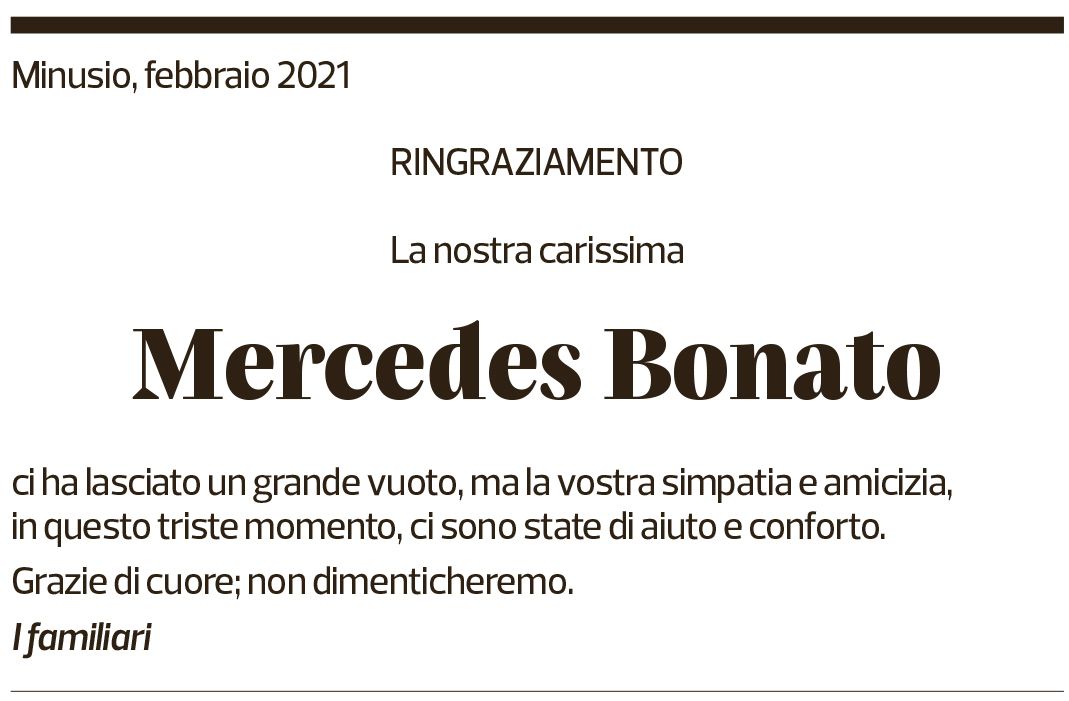 Annuncio funebre Mercedes Bonato