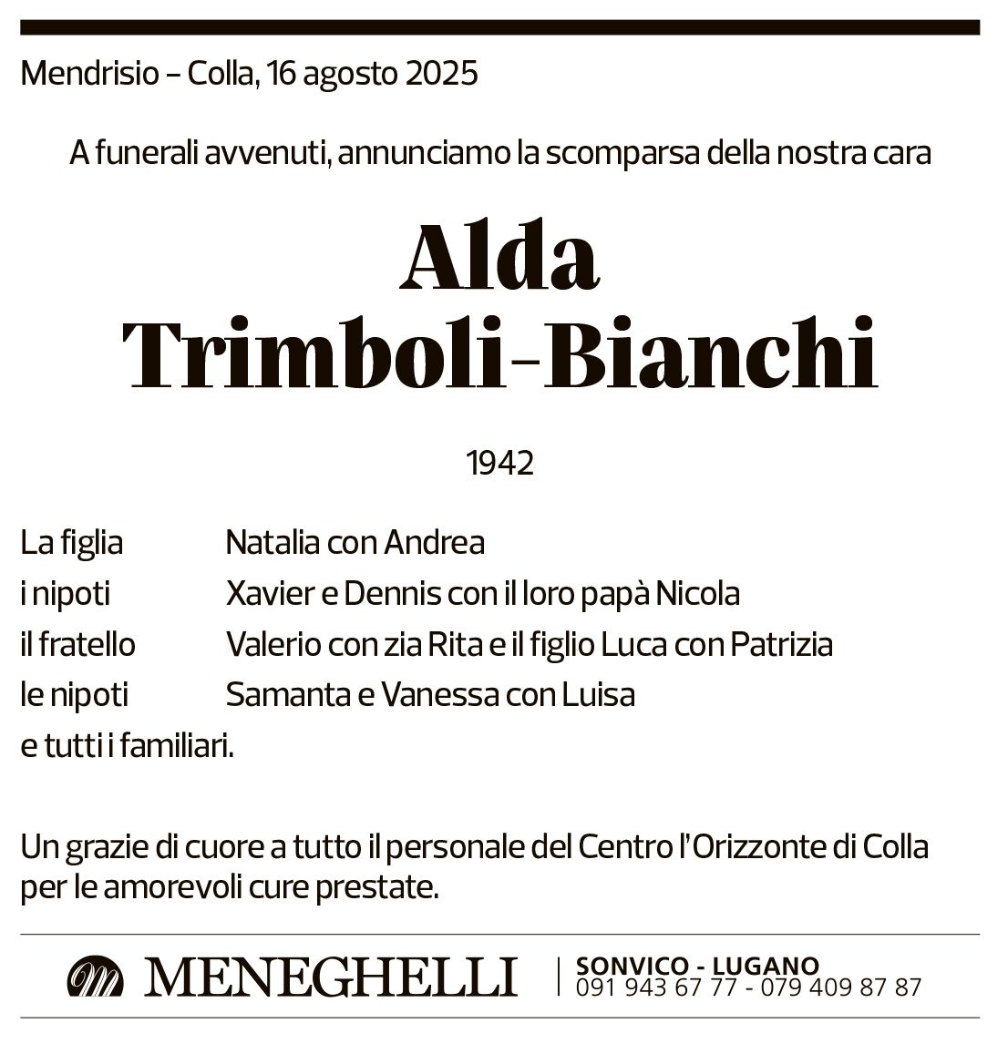 Annuncio funebre Alda Trimboli-bianchi