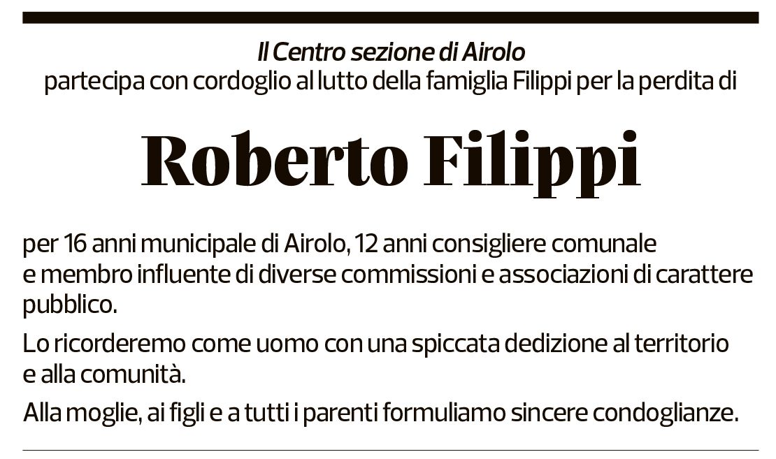 Annuncio funebre Roberto Filippi