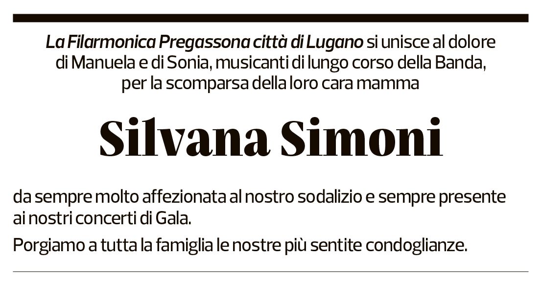 Annuncio funebre Silvana Simoni