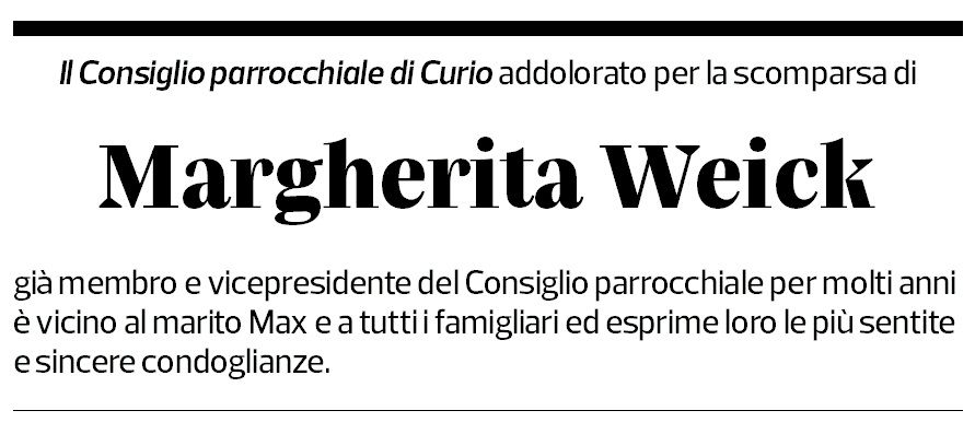 Annuncio funebre Margherita Weick