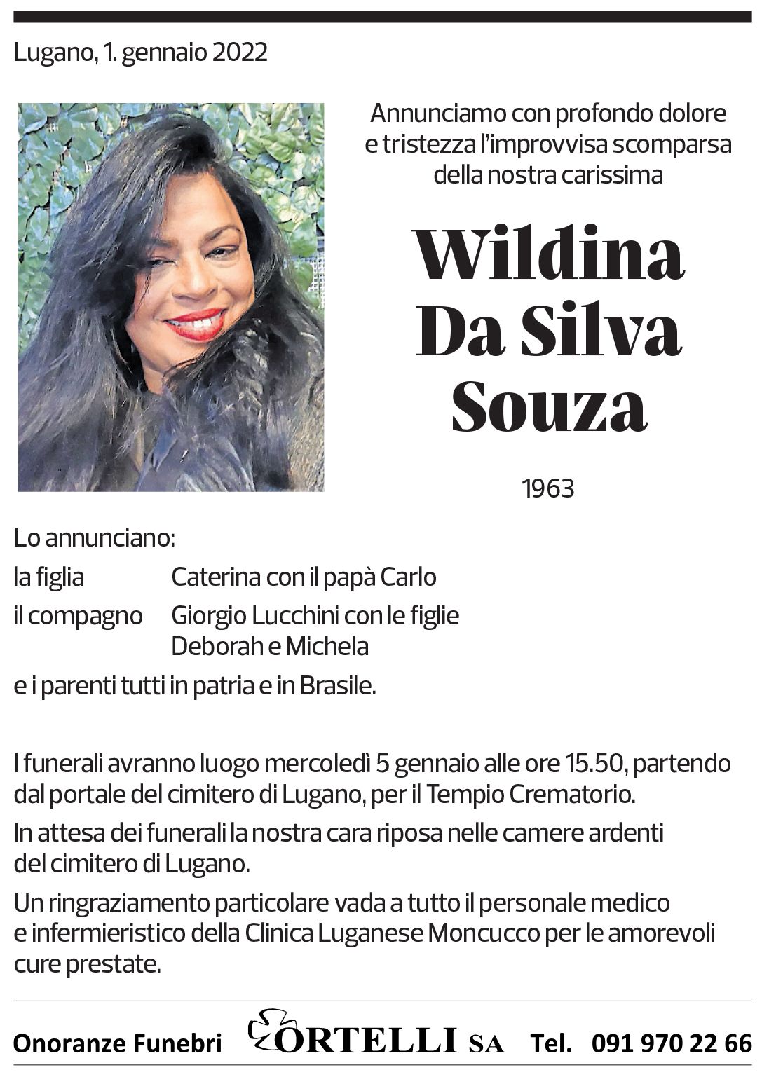 Annuncio funebre Wildina Da Silva Souza