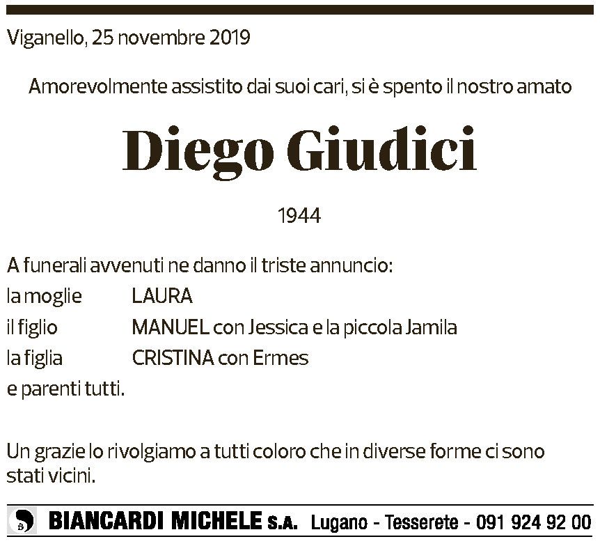 Annuncio funebre Diego Giudici