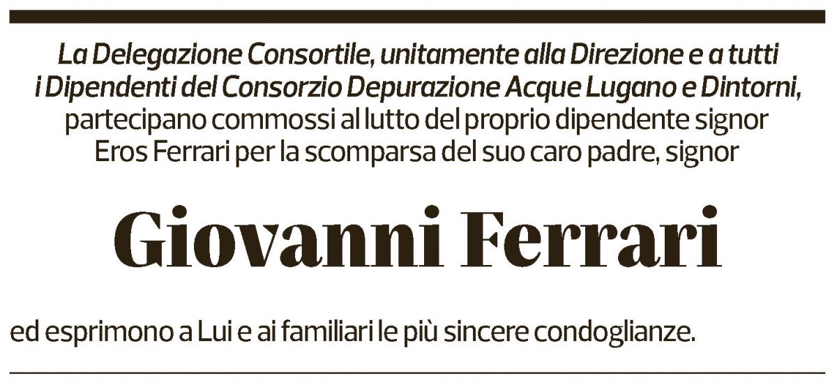 Annuncio funebre Giovanni Ferrari