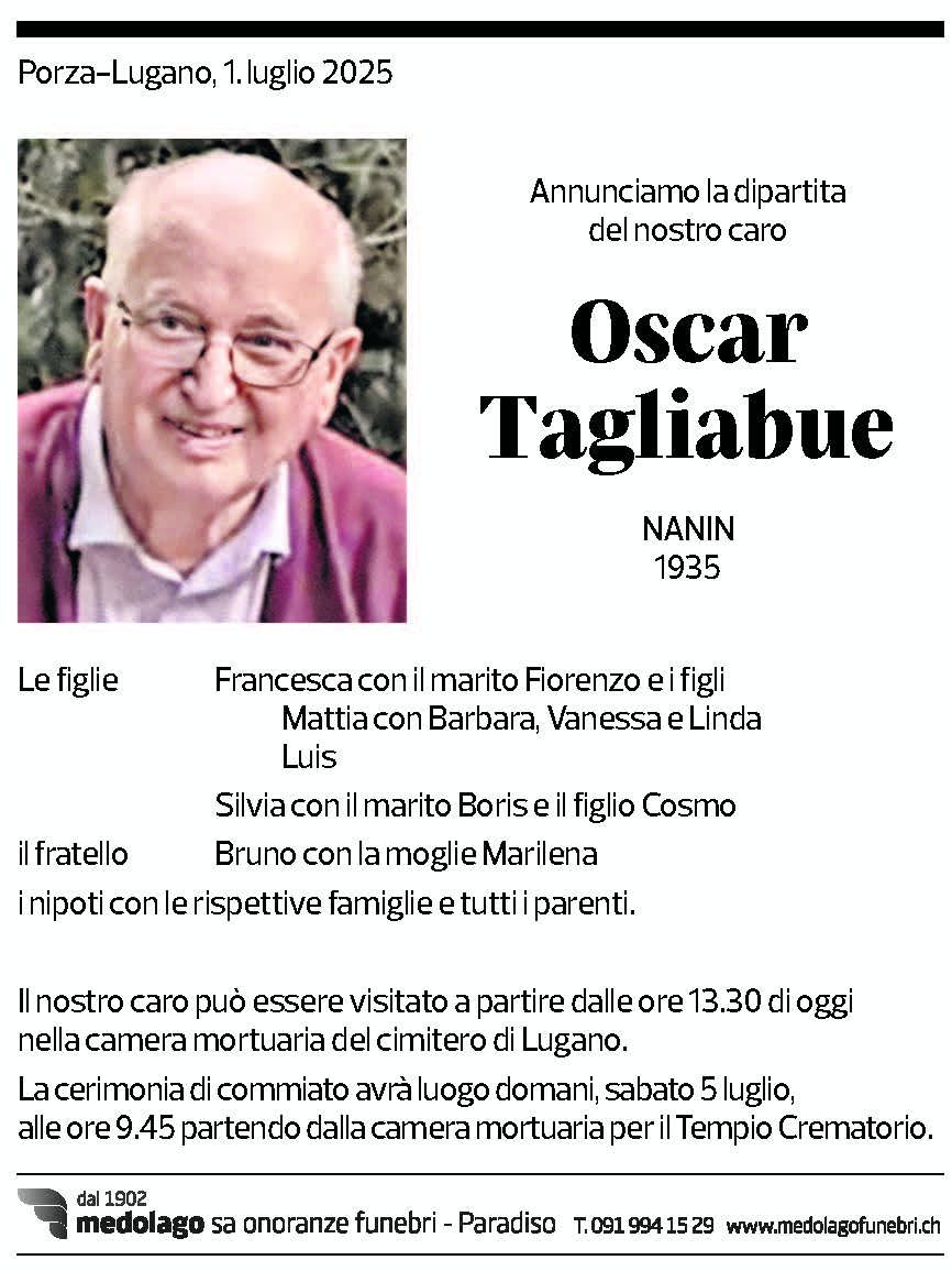 Annuncio funebre Oscar Tagliabue