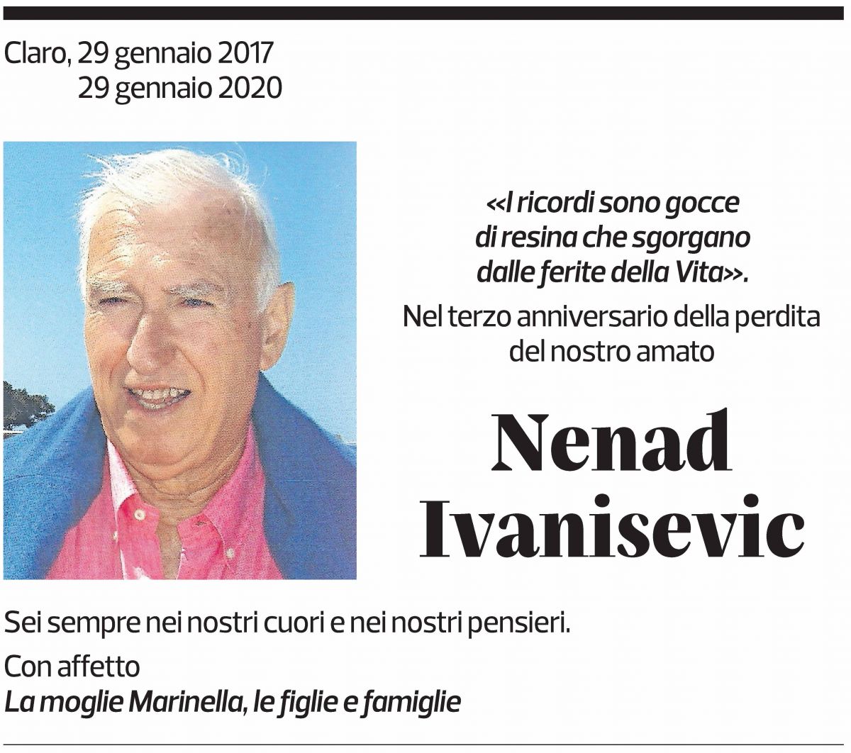 Annuncio funebre Nenad Ivanisevic