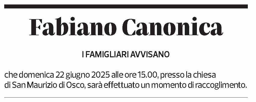 Annuncio funebre Fabiano Canonica