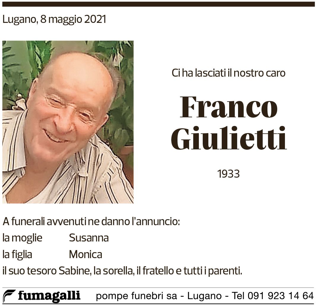 Annuncio funebre Franco Giulietti