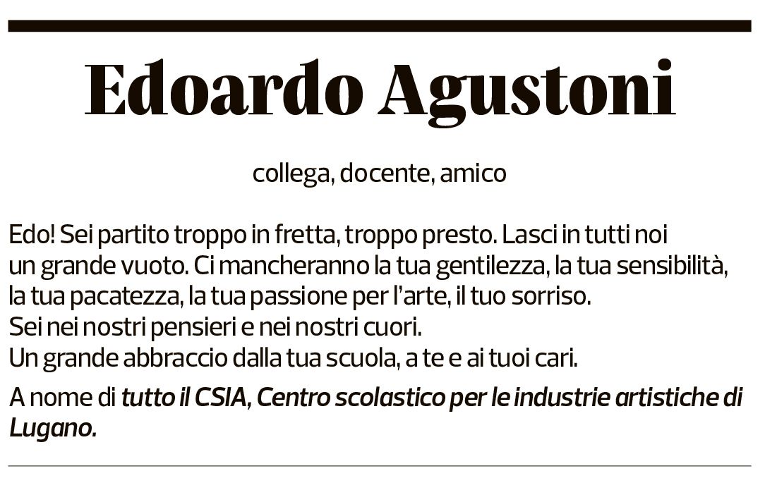 Annuncio funebre Edoardo Agustoni