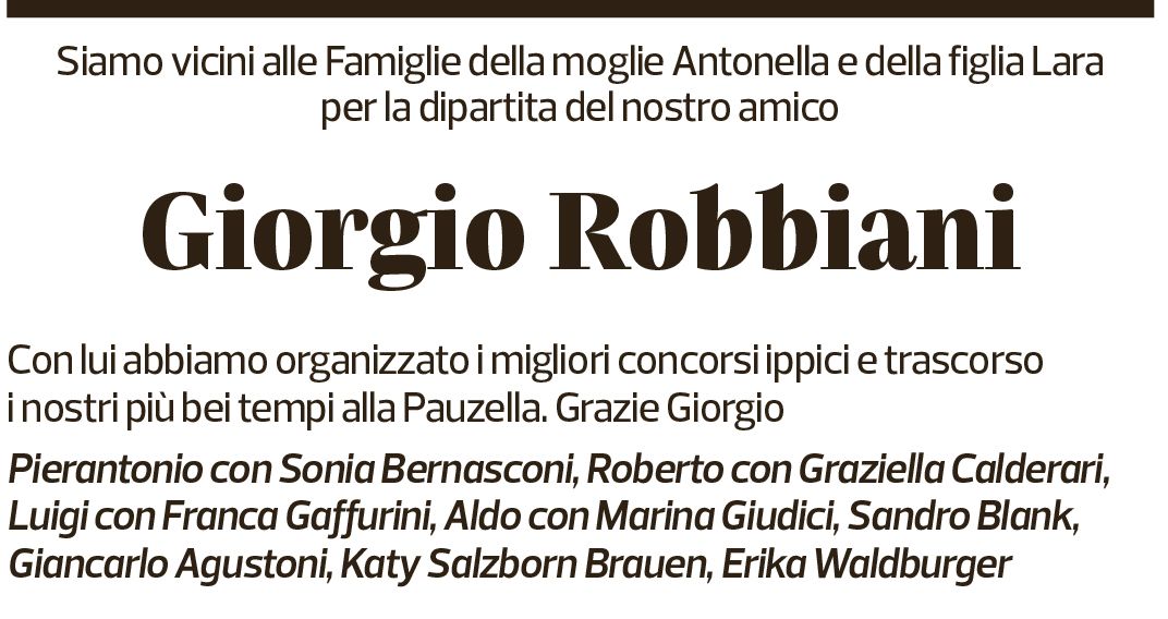 Annuncio funebre Giorgio Robbiani