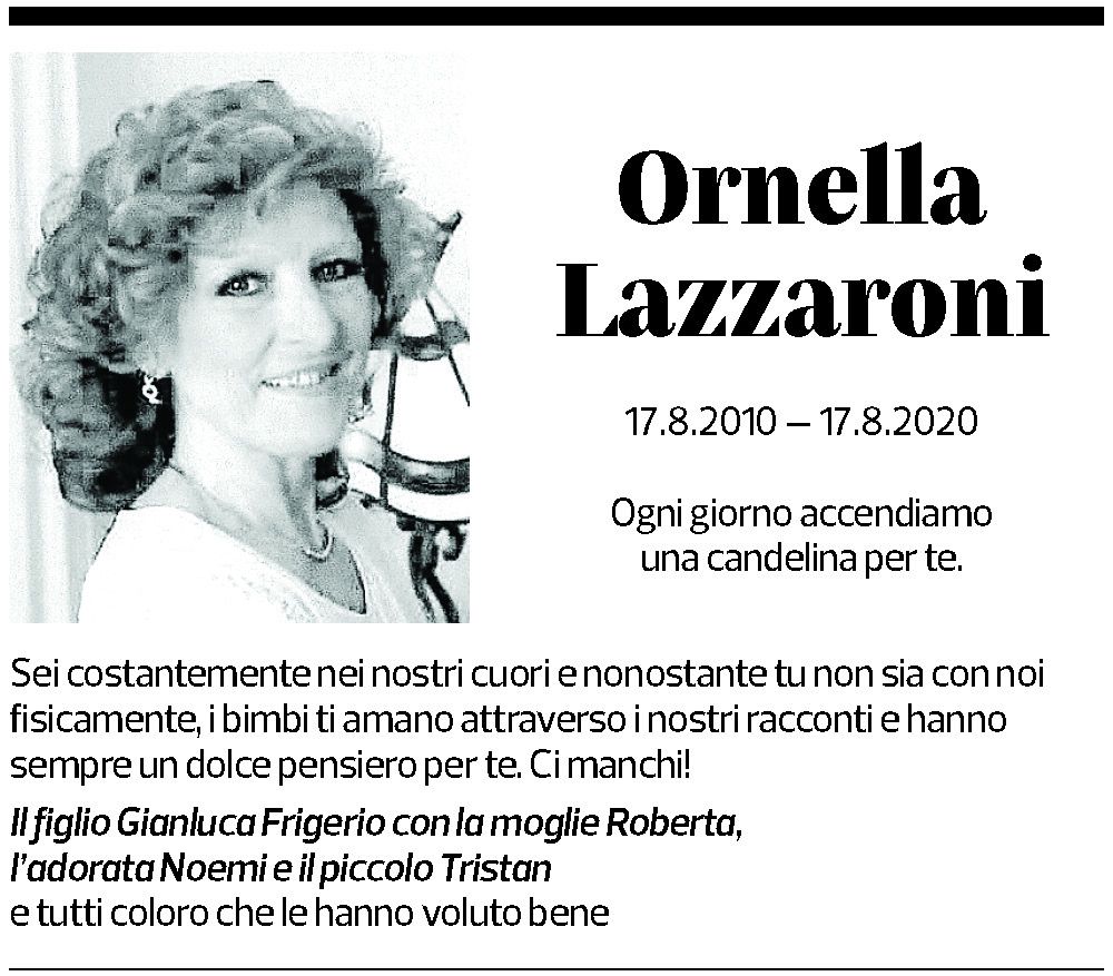 Annuncio funebre Ornella Lazzaroni