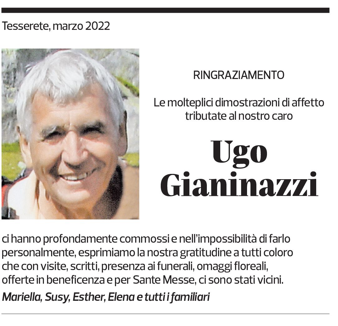 Annuncio funebre Ugo Gianinazzi