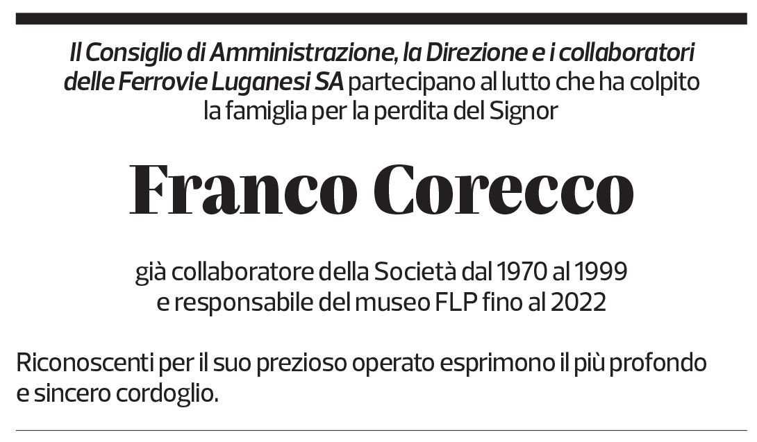 Annuncio funebre Franco Corecco