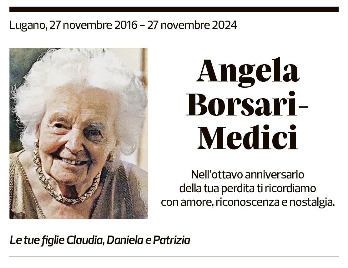 Annuncio funebre Angela Borsari-medici