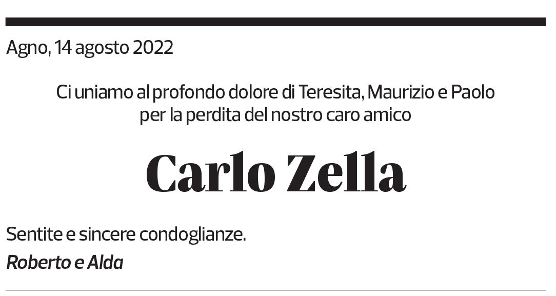 Annuncio funebre Carlo Zella