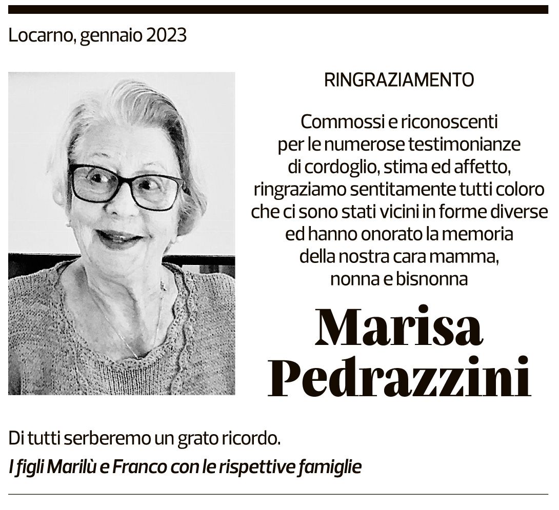 Annuncio funebre Marisa Pedrazzini