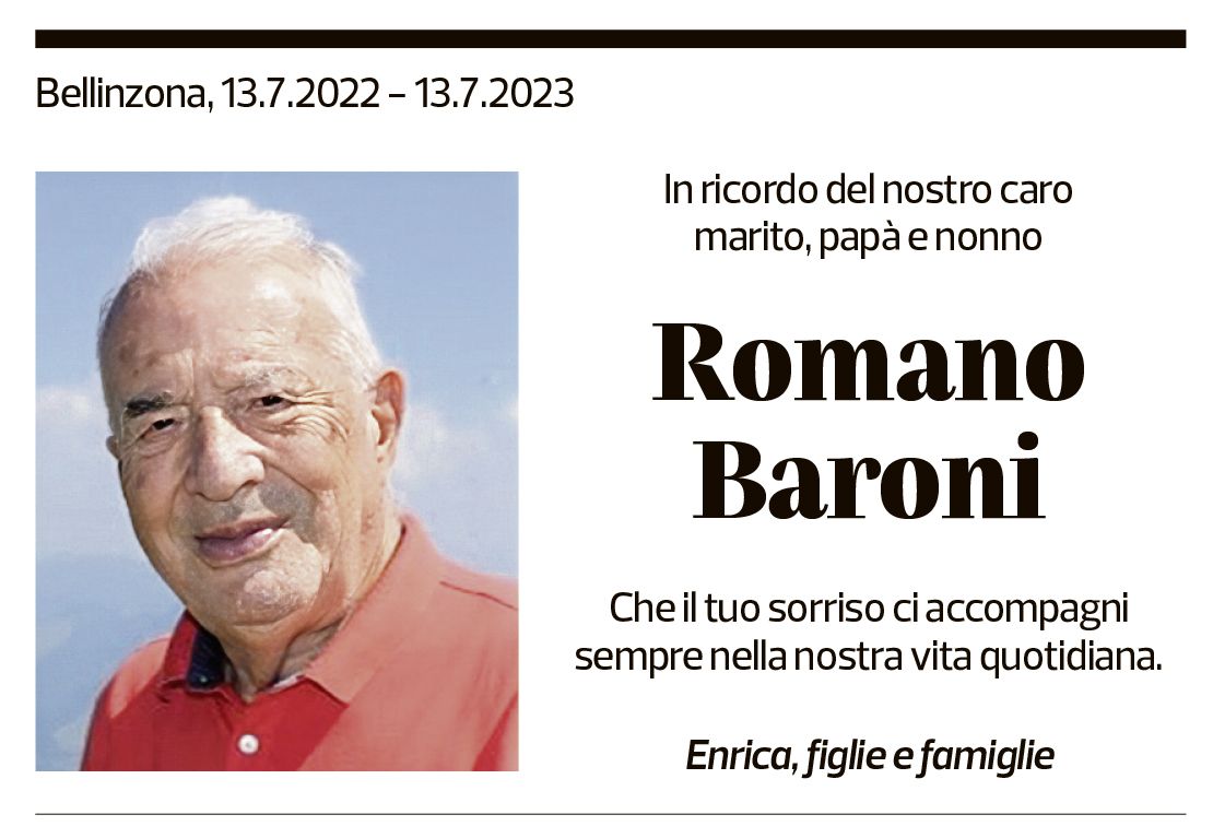 Annuncio funebre Romano Baroni