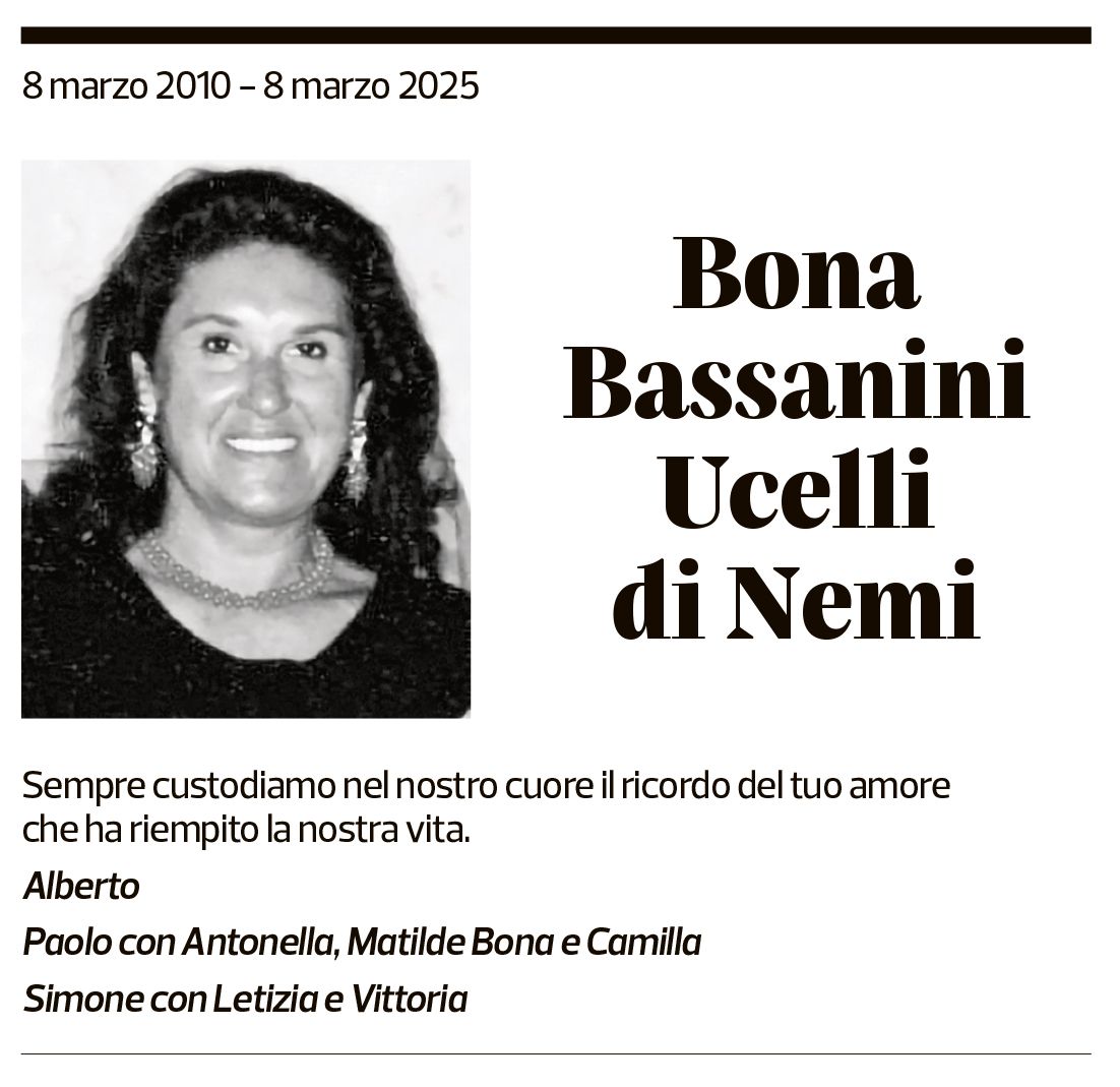 Annuncio funebre Bona Bassanini Ucelli Di Nemi