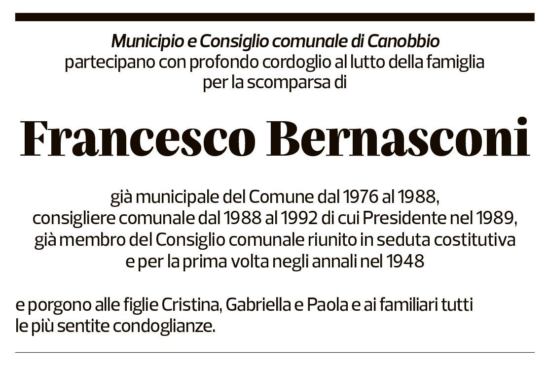 Annuncio funebre Francesco Bernasconi