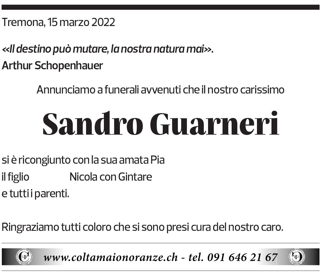 Annuncio funebre Sandro Guarneri