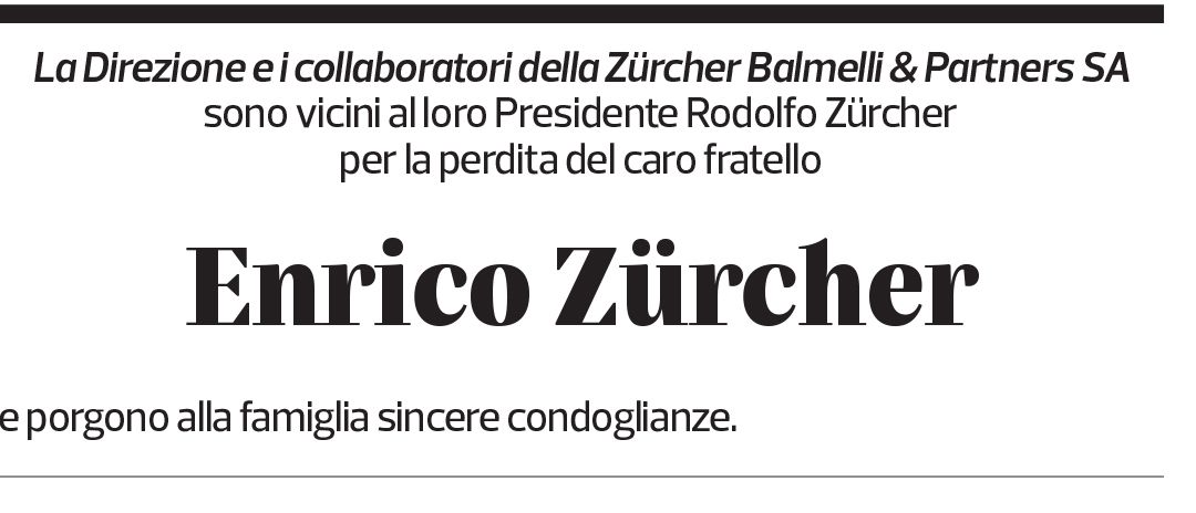 Annuncio funebre Enrico Zürcher