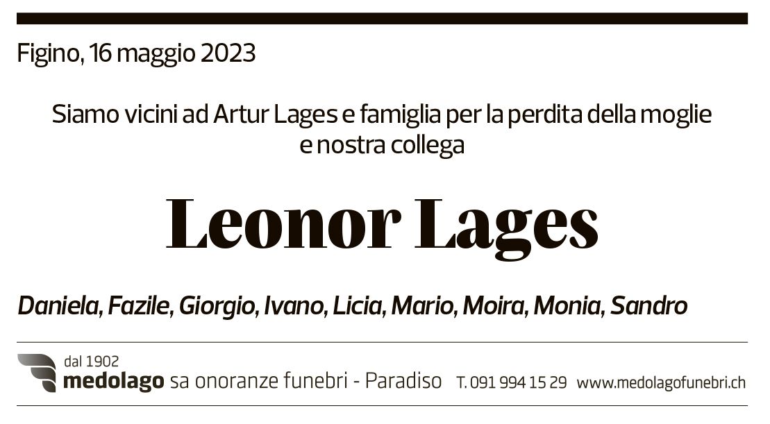 Annuncio funebre Leonor Lages