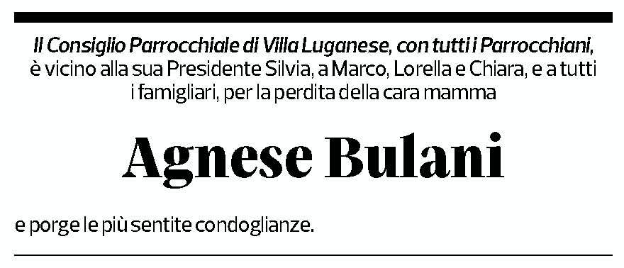 Annuncio funebre Agnese Bulani