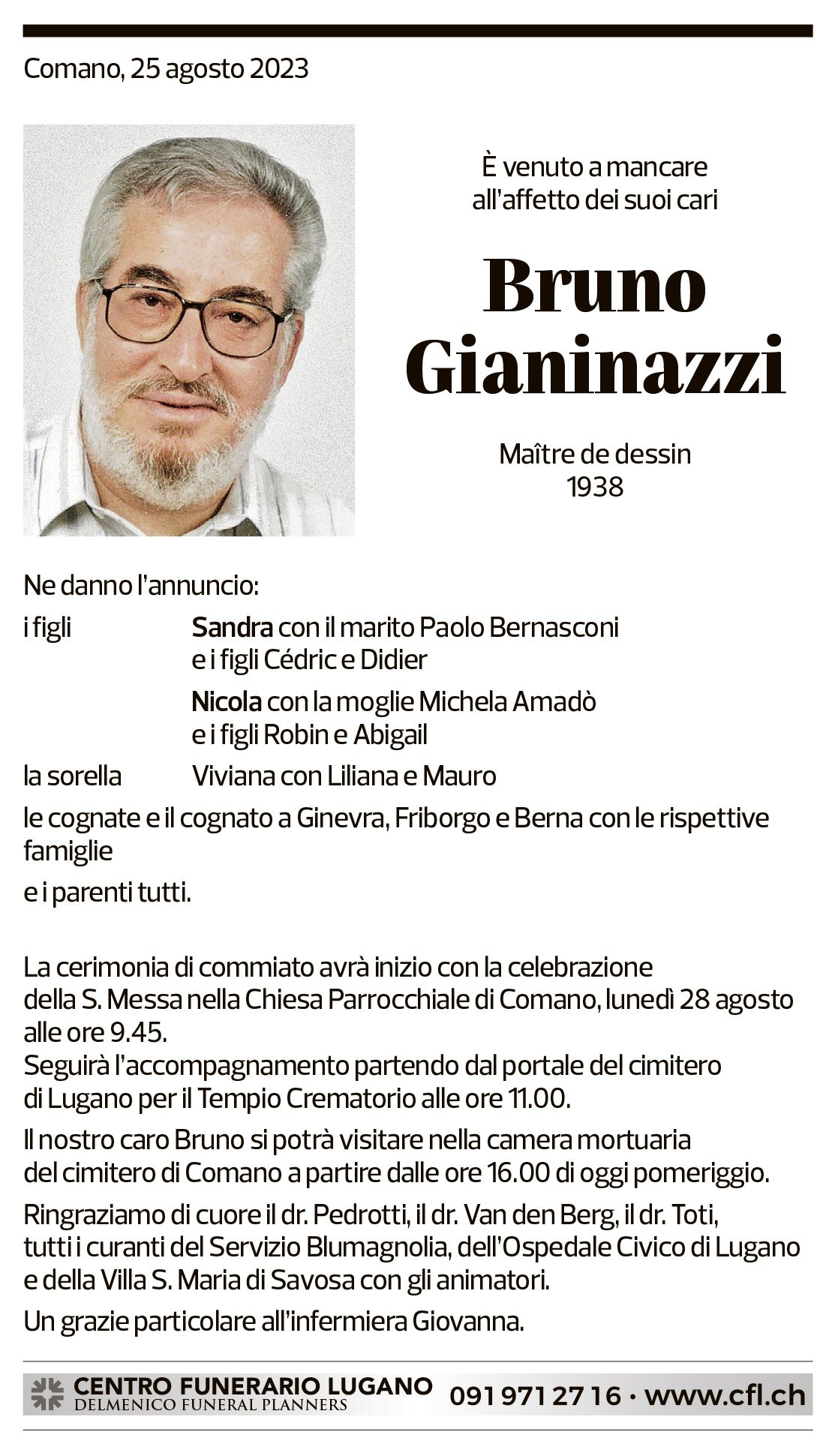 Annuncio funebre Bruno Gianinazzi