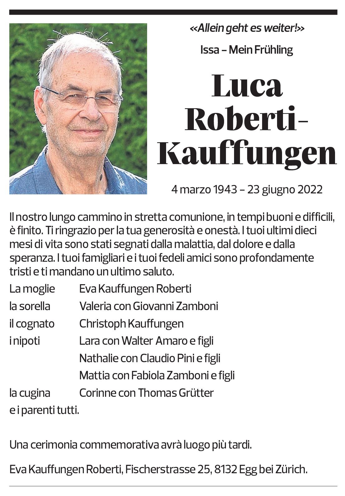 Annuncio funebre Luca Roberti-kauffungen