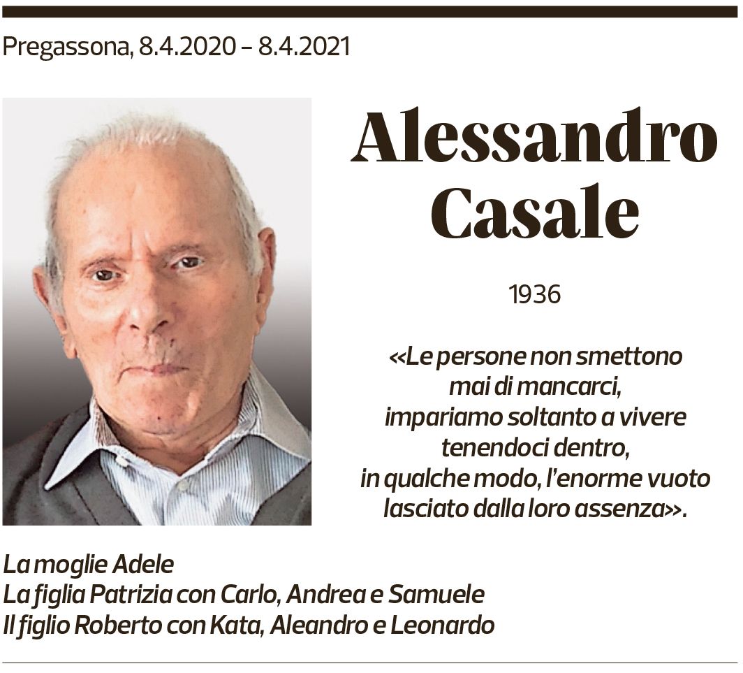 Annuncio funebre Alessandro Casale