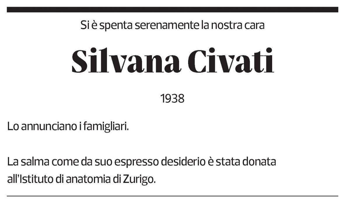 Annuncio funebre Silvana Civati