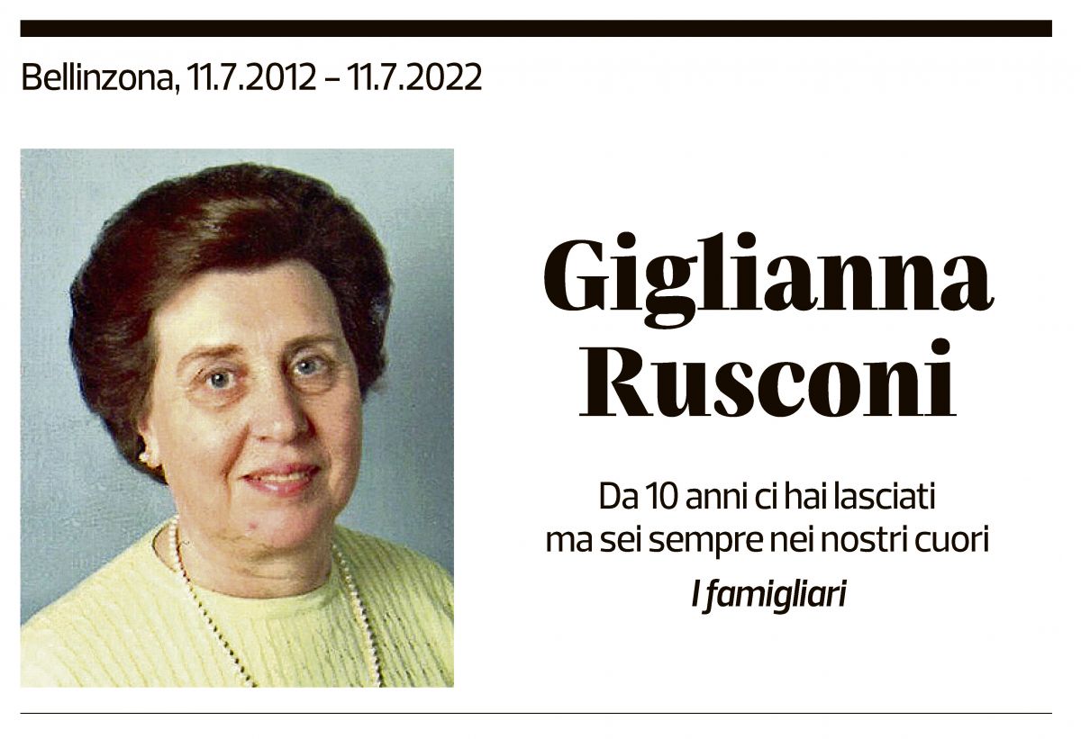 Annuncio funebre Gilianna Rusconi