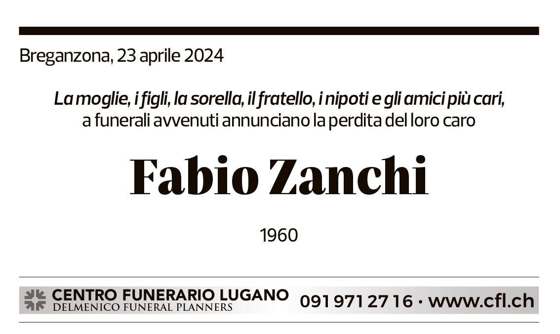 Annuncio funebre Fabio Zanchi