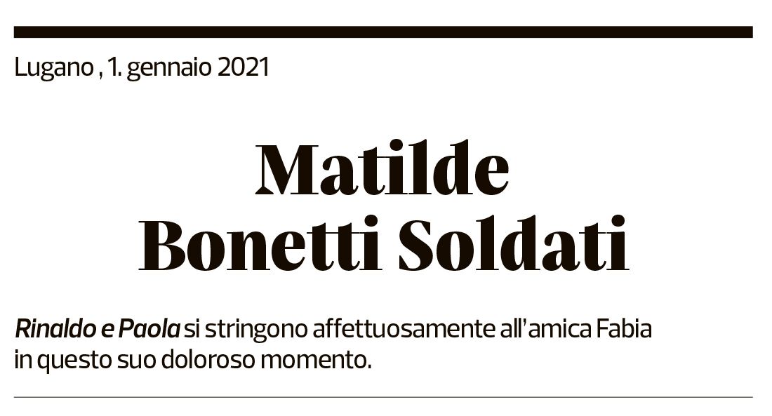 Annuncio funebre Matilde Bonetti Soldati