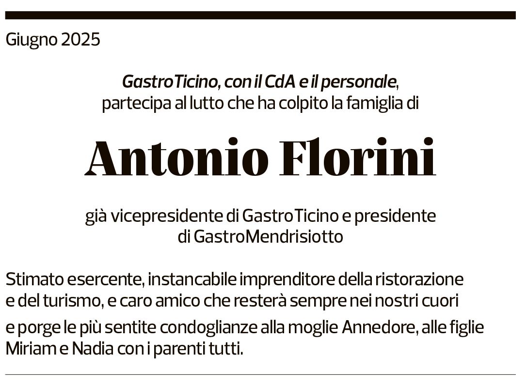 Annuncio funebre Antonio Florini
