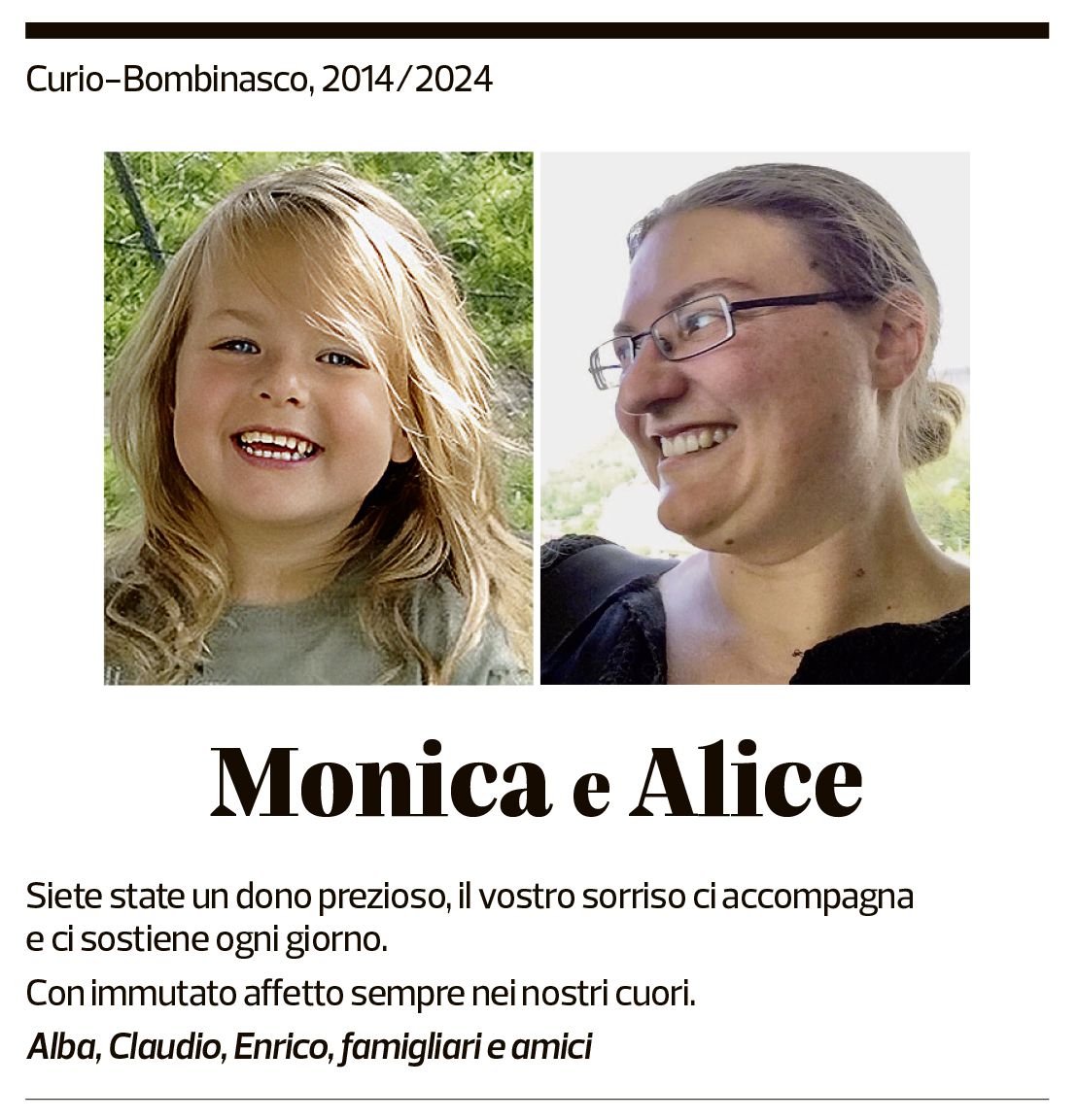 Annuncio funebre Monica Alice