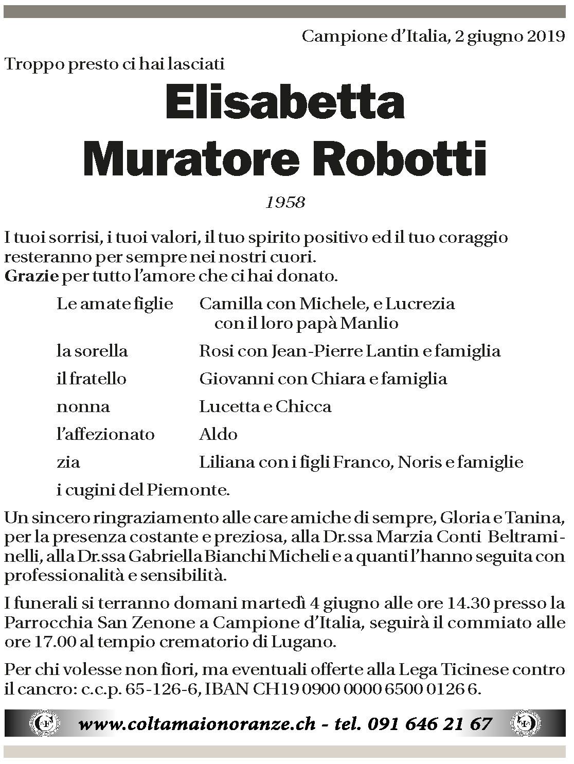 Annuncio funebre Elisabetta Muratore Robotti