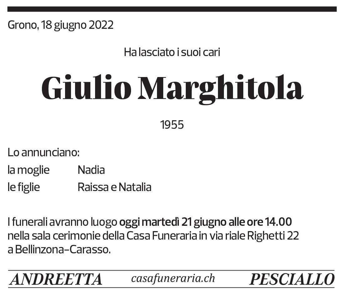 Annuncio funebre Giulio Marghitola