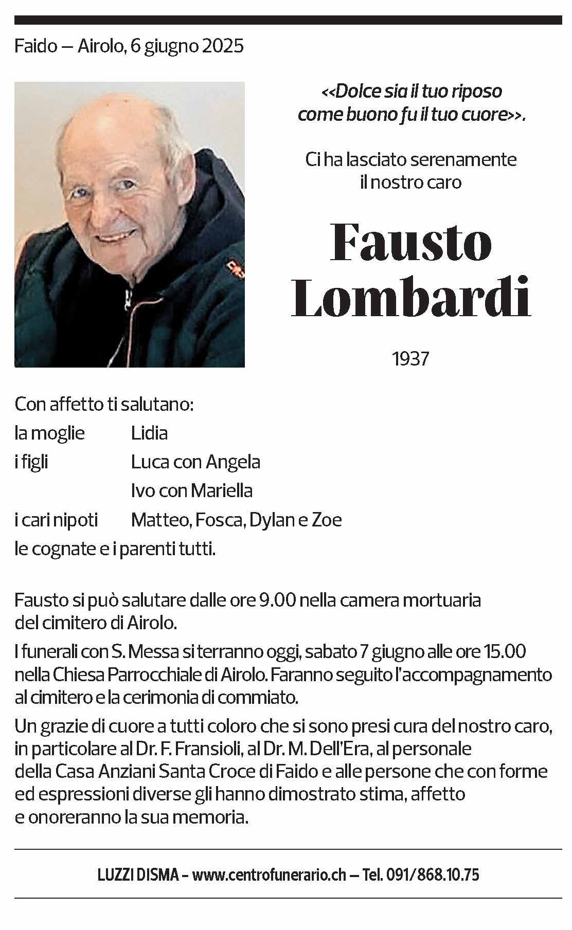 Annuncio funebre Fausto Lombardi