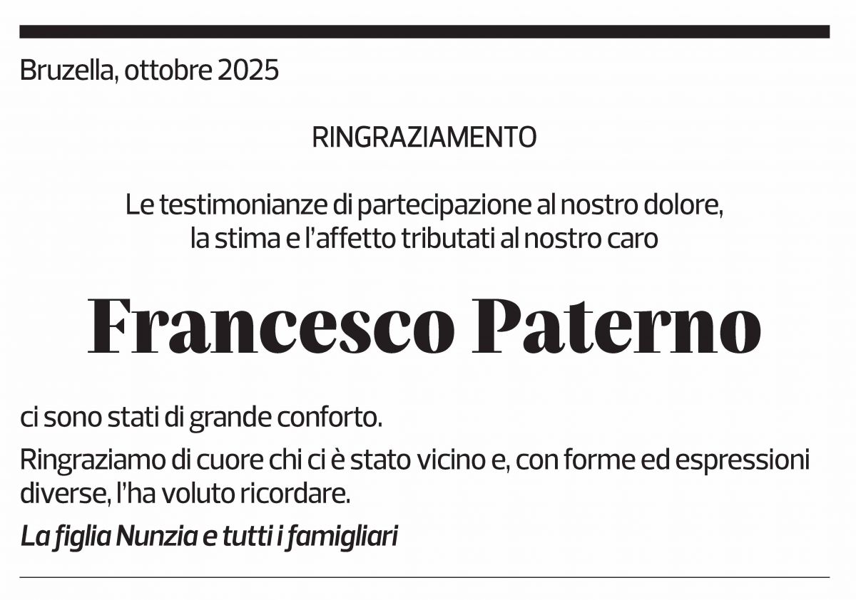 Annuncio funebre Francesco Paterno