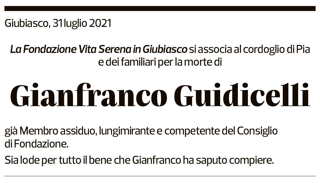 Annuncio funebre Gianfranco Guidicelli