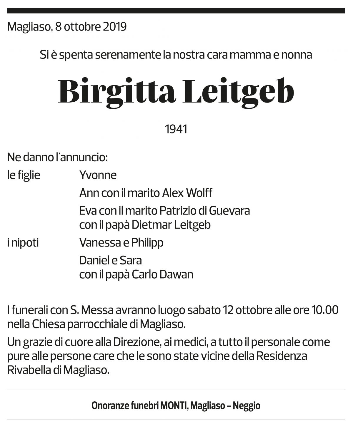 Annuncio funebre Birgitta Leitgeb
