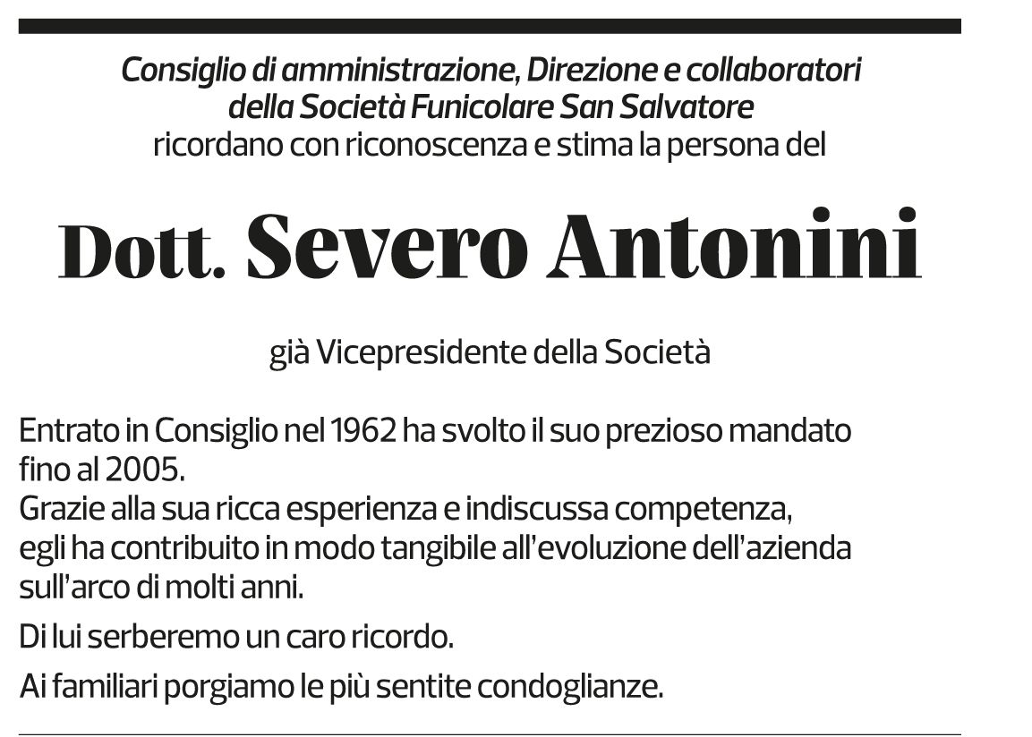 Annuncio funebre Severo Antonini