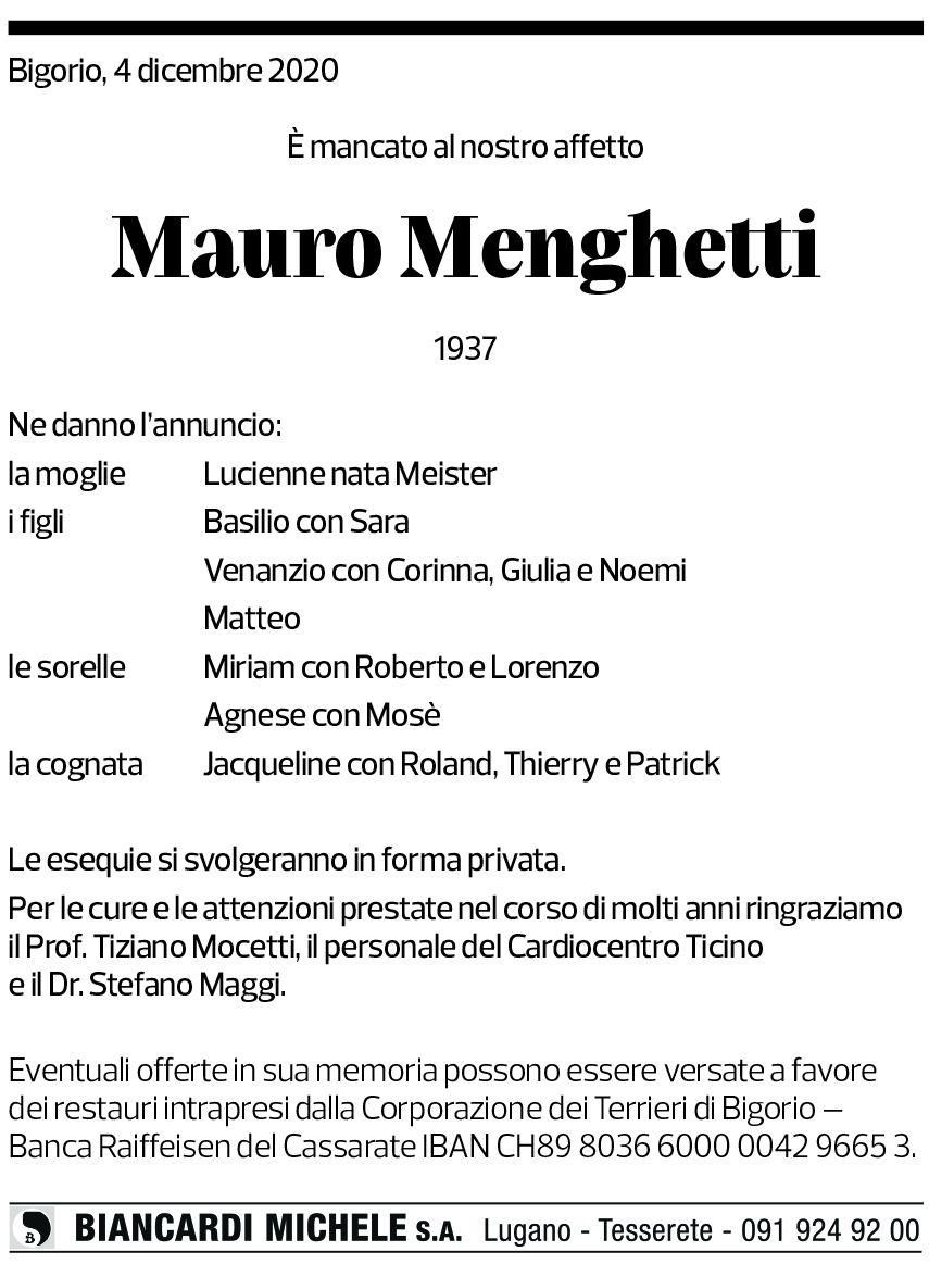 Annuncio funebre Mauro Menghetti