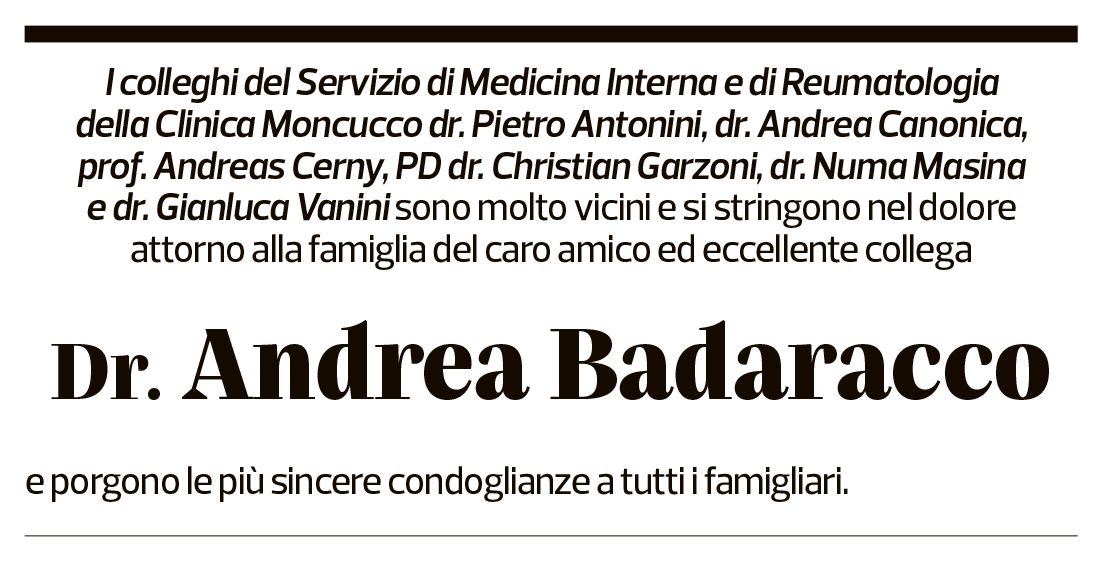 Annuncio funebre Andrea Badaracco